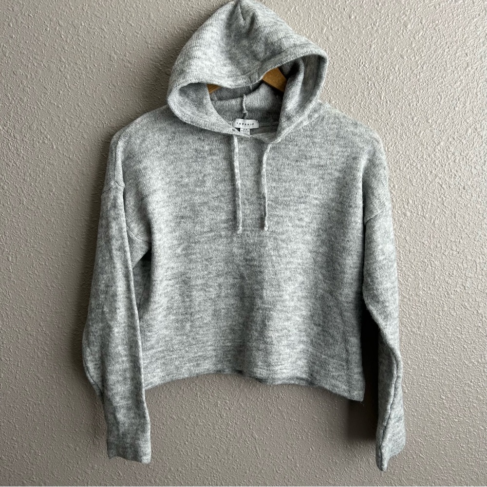 Topshop Light Gray Cropped Hoodie Sweater